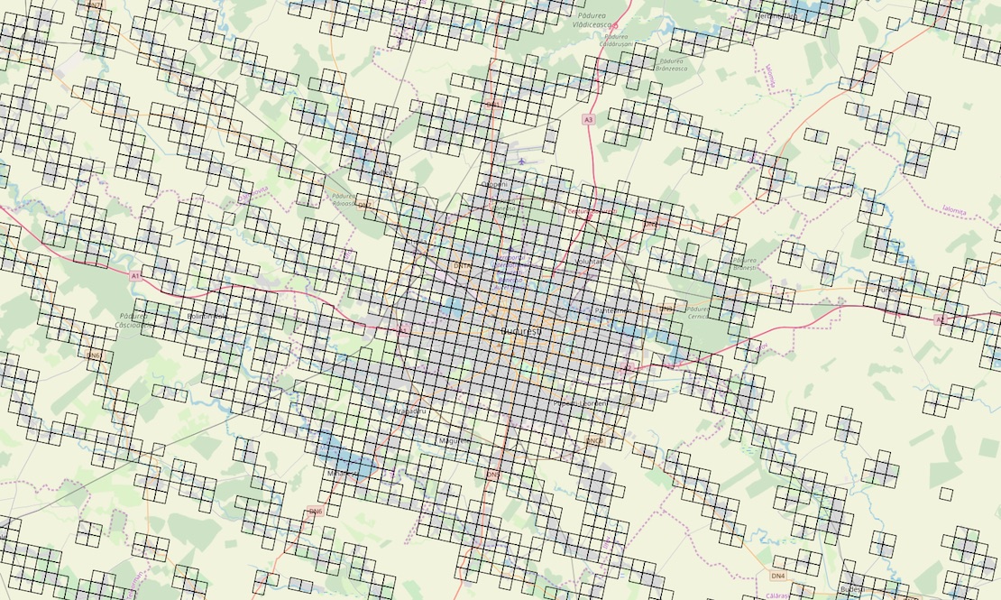 Celulele cu populație din gridul GEOSTAT România