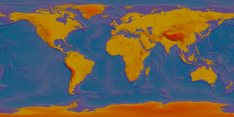 Reprezentarea ETOPO2 în Global Mapper folosind setările implicite