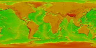 Reprezentarea ETOPO2 în Global Mapper folosind paleta Atlas Shader