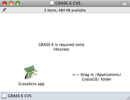 Conținutul pachetului Grass-OSX-6.3.0RC2-1.dmg: Aplicația Grass6cvs