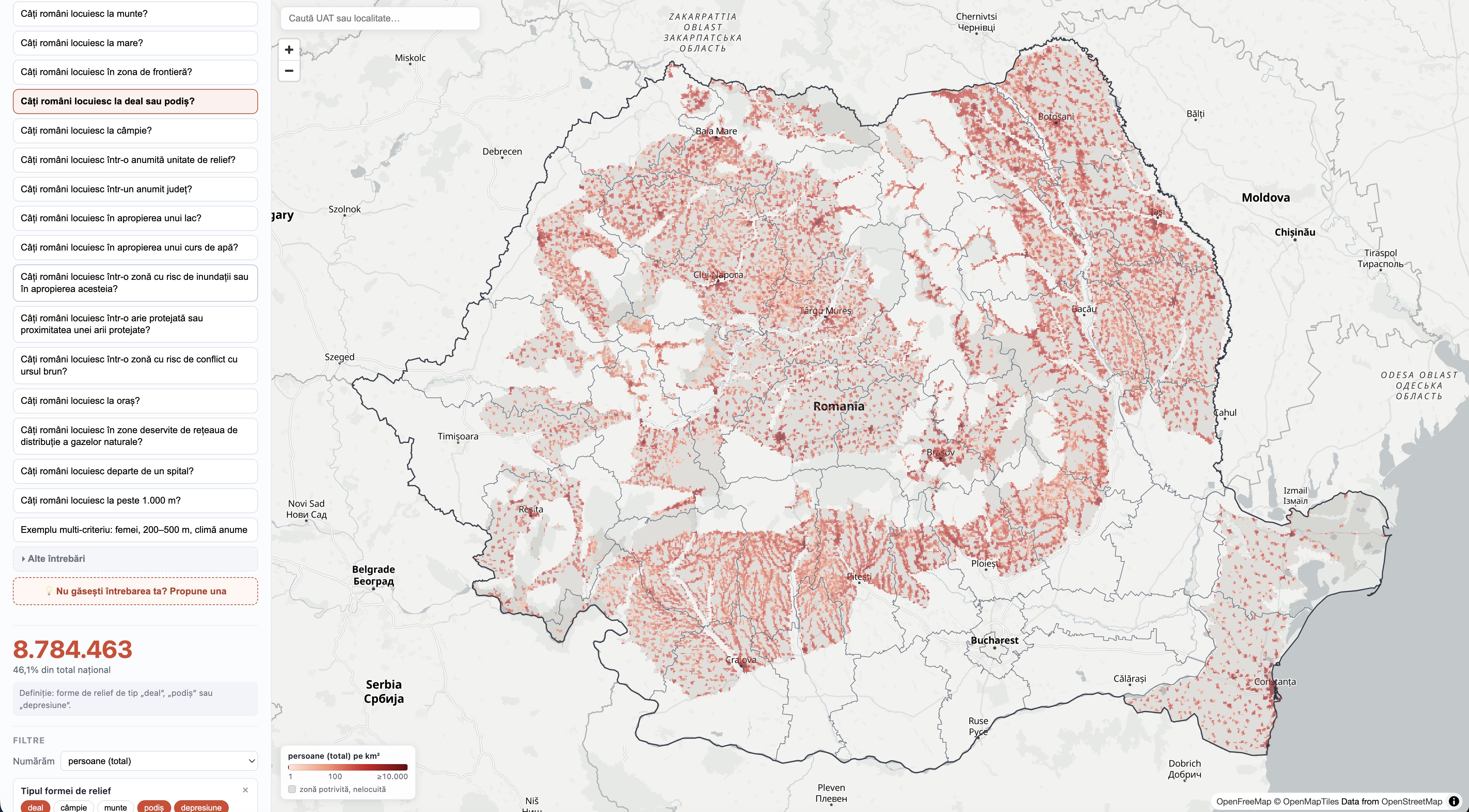 Unde locuiesc românii? — atlas interactiv al populației pe grilă de 1 km